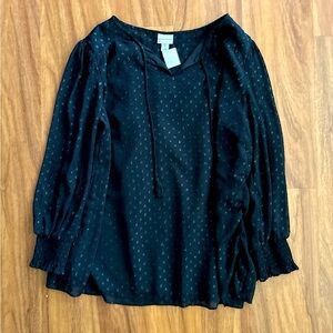 Ava & Viv long sleeves Black Chiffon Textured Top. Camisole Tank underlay SZ 1X